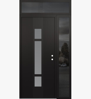 DIAMOND A9 48" X 96" BLACK/WHITE FROSTED GLASS PANEL BLACK LHI WITH SIDELITE AND TRANSOM MIRRORED GLASS