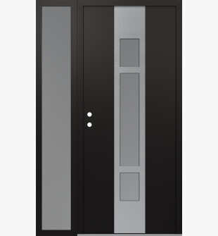 DIAMOND A9 52" X 80" BLACK/WHITE FROSTED GLASS PANEL STAINLESS STEEL RHI WITH SIDELITE FROSTED GLASS