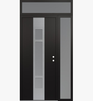 DIAMOND A9 52" X 96" BLACK/WHITE FROSTED GLASS PANEL STAINLESS STEEL LHI WITH SIDELITE AND TRANSOM FROSTED GLASS