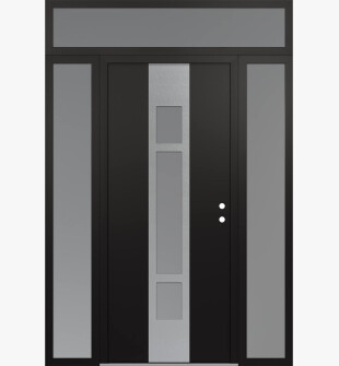 DIAMOND A9 64" X 96" BLACK/WHITE FROSTED GLASS PANEL STAINLESS STEEL LHI WITH 2 SIDELITES AND TRANSOM FROSTED GLASS