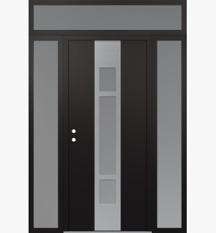 DIAMOND A9 64" X 96" BLACK/WHITE FROSTED GLASS PANEL STAINLESS STEEL RHI WITH 2 SIDELITES AND TRANSOM FROSTED GLASS