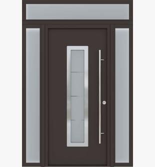 MODERN FRONT STEEL DOOR ARGOS BROWN/WHITE 61 1/16" X 95 11/16" RHI + SIDELITE LEFT/RIGHT + TRANSOM