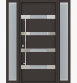 MODERN FRONT STEEL DOOR WITH SIDELITES "AURA" BROWN/WHITE 61 1/16" X 81 11/16" RHI