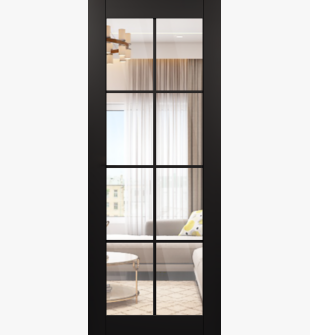 DOOR SLAB AVON 8 LITE CLEAR VETRO BLACK MATTE 30" X 80" X 1 3/4" TEMPERED CLEAR GLASS