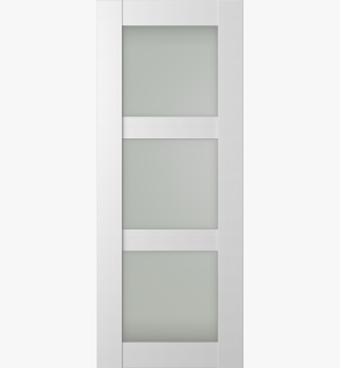 RTA DOOR SLAB PALLADIO 3 LITE VETRO BIANCO NOBLE 18" X 80" X 1 9/16" TEMPERED FROSTED GLASS