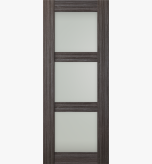 DOOR SLAB PALLADIO 3 LITE VETRO GRAY OAK 30" X 96" X 1 9/16" TEMPERED FROSTED GLASS