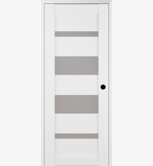 RTA LEFT HAND PREHUNG CONCEALED DOOR SLAB MIRELLA VETRO BIANCO NOBLE 32" X 80" X 1 9/16" FROSTED GLASS