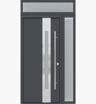 MODERN FRONT STEEL DOOR ZEPHYR ANTRACIT/WHITE 49 1/4" X 95 11/16" LHI + SIDELITE RIGHT/TRANSOM