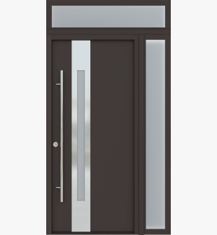 MODERN FRONT STEEL DOOR ZEPHYR BROWN/WHITE 49 1/4" X 95 11/16" RHI + SIDELITE RIGHT/TRANSOM