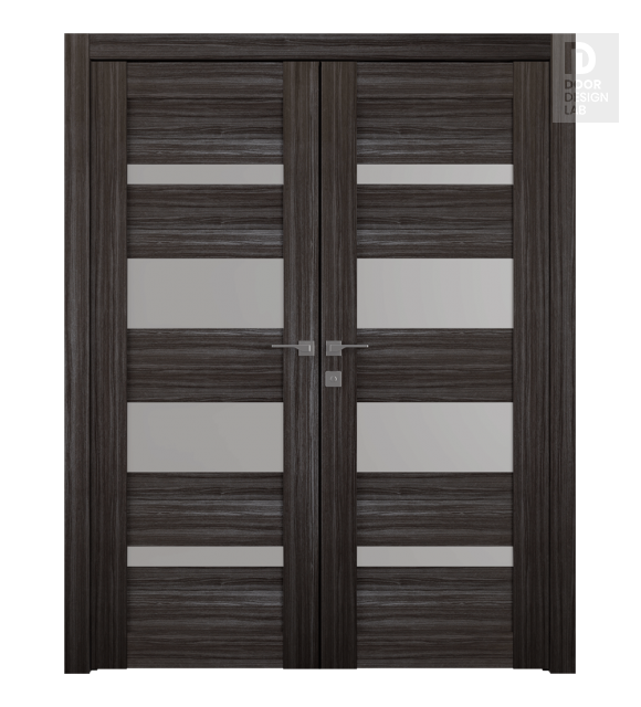 Mirella Vetro Gray Oak Modern Interior Double Swing Doors by Belldinni