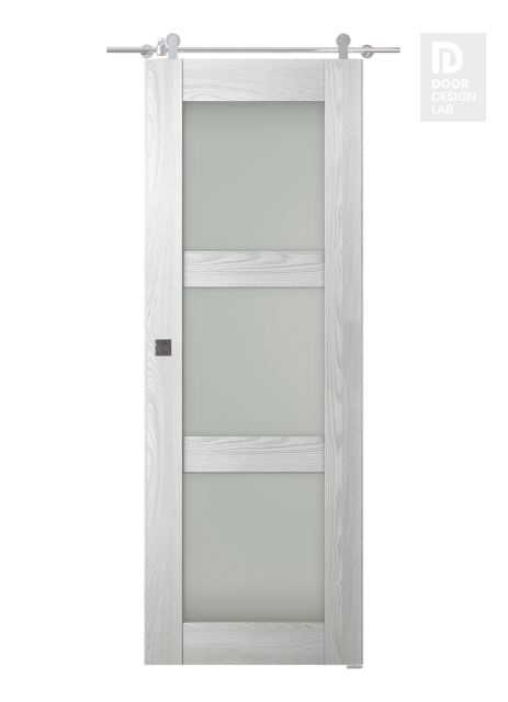 Avon 3 Lite Vetro Ribeira Ash Modern Interior Barn Door by Belldinni