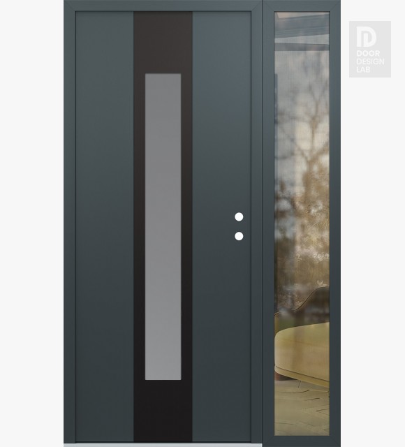 Modern Steel Front Door DIAMOND A1 50" X 80" ANTHRACITE/ANTHRACITE FROSTED GLASS PANEL BLACK LHI WITH SIDELITE CLEAR GLASS