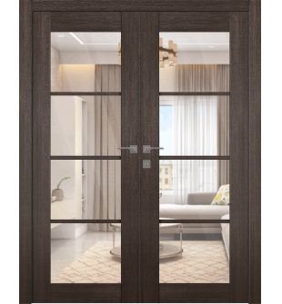 Avon 4 Lite Clear Vetro Veralinga Oak Double doors