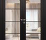 Avon 4 Lite Clear Vetro Black Matte Modern Interior Double Swing Doors by Belldinni