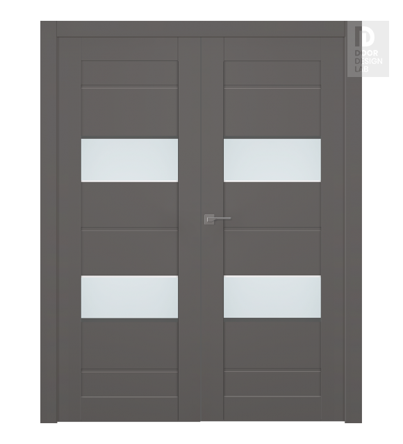 Vita Vetro Gray Matte Modern Interior Double Swing Doors by Belldinni