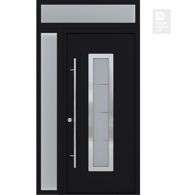 MODERN FRONT STEEL DOOR ARGOS BLACK/WHITE 49 1/4" X 95 11/16" RHI + SIDELITE LEFT/TRANSOM
