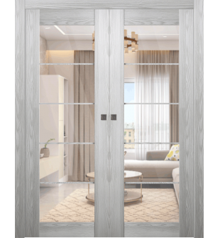 Avon 5 Lite Clear Vetro Ribeira Ash Double pocket doors