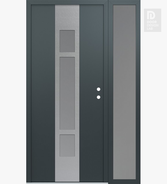 Modern Steel Front Door DIAMOND A9 52" X 80" ANTHRACITE/ANTHRACITE FROSTED GLASS PANEL STAINLESS STEEL LHI WITH SIDELITE FROSTED GLASS