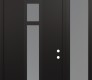Modern Steel Front Door DIAMOND A9 50" X 96" BLACK/WHITE FROSTED GLASS PANEL BLACK LHI WITH SIDELITE AND TRANSOM FROSTED GLASS