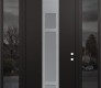 Modern Steel Front Door DIAMOND A9 60" X 96" BLACK/WHITE FROSTED GLASS PANEL STAINLESS STEEL LHI WITH 2 SIDELITES AND TRANSOM MIRRORED GLASS