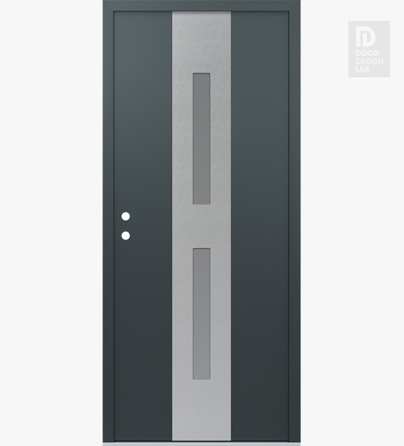 Modern Steel Front Door DIAMOND A6 36" X 80" ANTHRACITE/ANTHRACITE FROSTED GLASS PANEL STAINLESS STEEL RHI