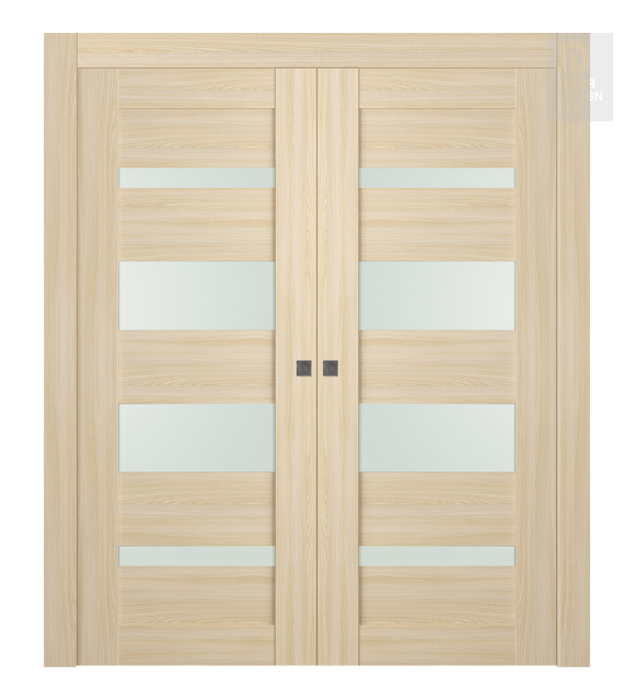 Avon 07-01 Vetro Loire Ash Modern Interior Double Pocket Doors by Belldinni