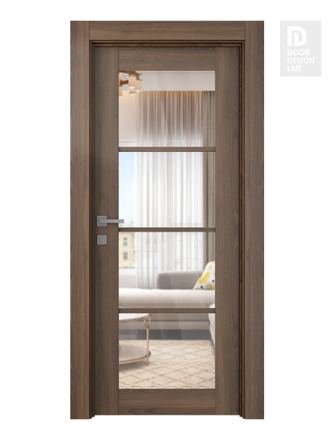 Avon 4 Lite Clear Vetro Pecan Nutwood Modern Interior Door by Belldinni