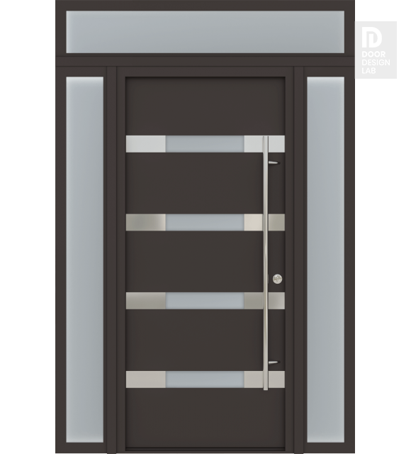 MODERN FRONT STEEL DOOR AURA BROWN/WHITE 61 1/16" X 95 11/16" LHI + SIDELITE LEFT/RIGHT + TRANSOM