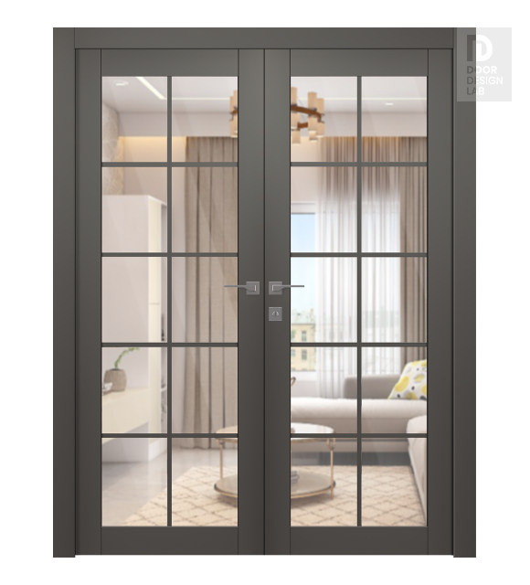Avon 10 Lite Clear Gray Matte Modern Interior Double Swing Doors by Belldinni
