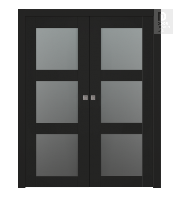 Avon 3 Lite Vetro Black Matte Modern Interior Double Pocket Doors by Belldinni