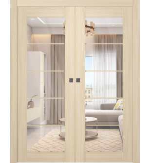 Avon 5 Lite Clear Vetro Loire Ash Double pocket doors