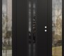 Modern Steel Front Door DIAMOND A8 68" X 80" BLACK/BLACK MIRRORED GLASS PANEL BLACK LHI WITH 2 SIDELITES CLEAR GLASS