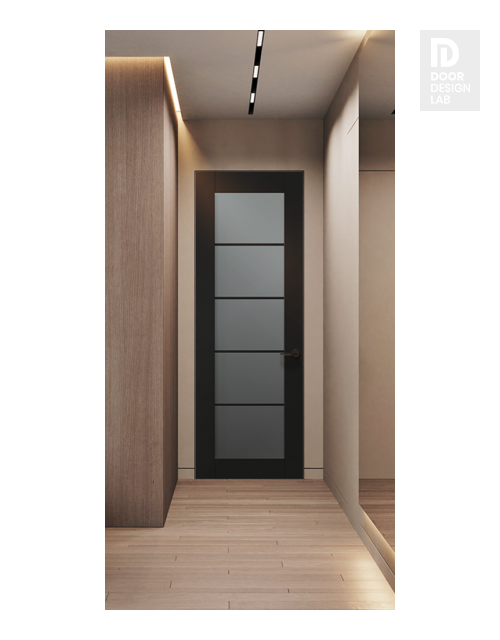 Avon 5 Lite Vetro Black Matte Modern Interior Frameless Door by Belldinni