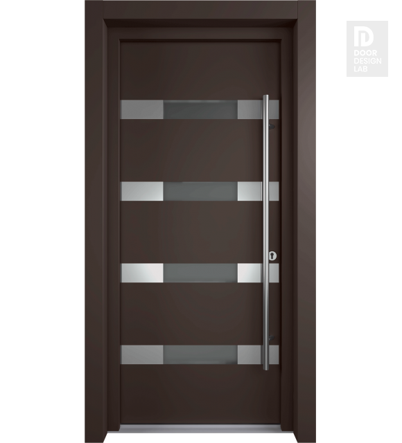 MODERN FRONT STEEL DOOR AURA BROWN/WHITE 37 7/16" X 81 11/16" LHI + HARDWARE