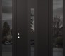 Modern Steel Front Door DIAMOND A6 68" X 96" BLACK/BLACK MIRRORED GLASS PANEL BLACK RHI WITH 2 SIDELITES AND TRANSOM MIRRORED GLASS