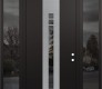 Modern Steel Front Door DIAMOND A4 60" X 96" BLACK/BLACK MIRRORED GLASS PANEL STAINLESS STEEL LHI WITH 2 SIDELITES AND TRANSOM MIRRORED GLASS