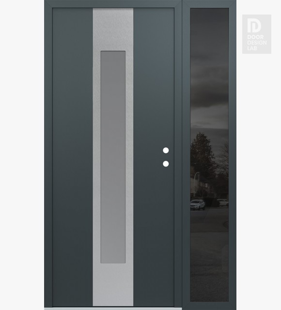 Modern Steel Front Door DIAMOND A1 52" X 80" ANTHRACITE/ANTHRACITE FROSTED GLASS PANEL STAINLESS STEEL LHI WITH SIDELITE MIRRORED GLASS