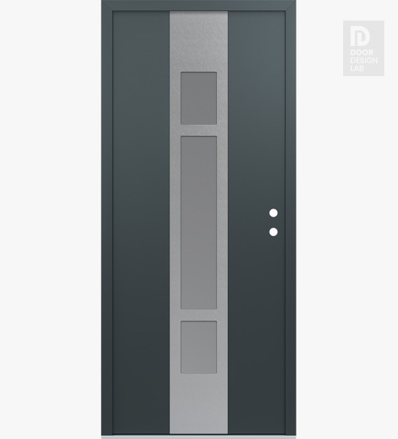 Modern Steel Front Door DIAMOND A9 36" X 80" ANTHRACITE/ANTHRACITE FROSTED GLASS PANEL STAINLESS STEEL LHI
