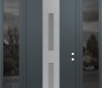 Modern Steel Front Door DIAMOND A6 64" X 96" ANTHRACITE/ANTHRACITE FROSTED GLASS PANEL STAINLESS STEEL LHI WITH 2 SIDELITES AND TRANSOM MIRRORED GLASS