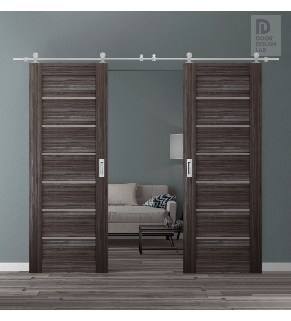 DOUBLE BARN DOOR ALBA GRAY OAK 36" X 80" X 1 9/16" STAINLESS STEEL HARDWARE