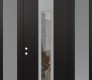 Modern Steel Front Door DIAMOND A1 64" X 96" BLACK/BLACK CLEAR GLASS PANEL STAINLESS STEEL RHI WITH 2 SIDELITES AND TRANSOM FROSTED GLASS