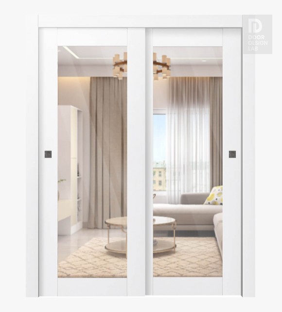 Palladio 207 Clear Vetro Bianco Noble Modern Interior Bypass Doors by Belldinni