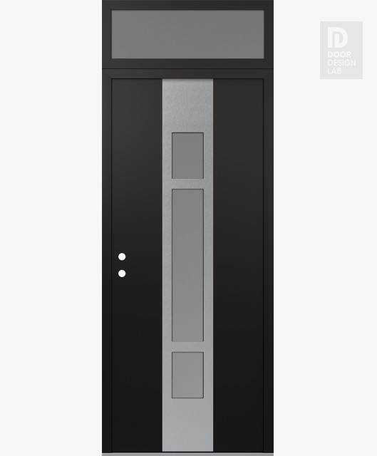 Modern Steel Front Door DIAMOND A9 36" X 96" BLACK/WHITE FROSTED GLASS PANEL STAINLESS STEEL RHI WITH TRANSOM FROSTED GLASS