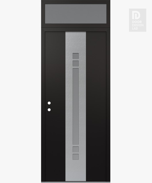Modern Steel Front Door DIAMOND A4 36" X 96" BLACK/WHITE FROSTED GLASS PANEL STAINLESS STEEL RHI WITH TRANSOM FROSTED GLASS