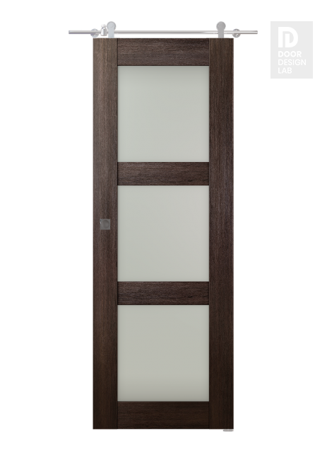 Avon 3 Lite Vetro Veralinga Oak Modern Interior Barn Door by Belldinni