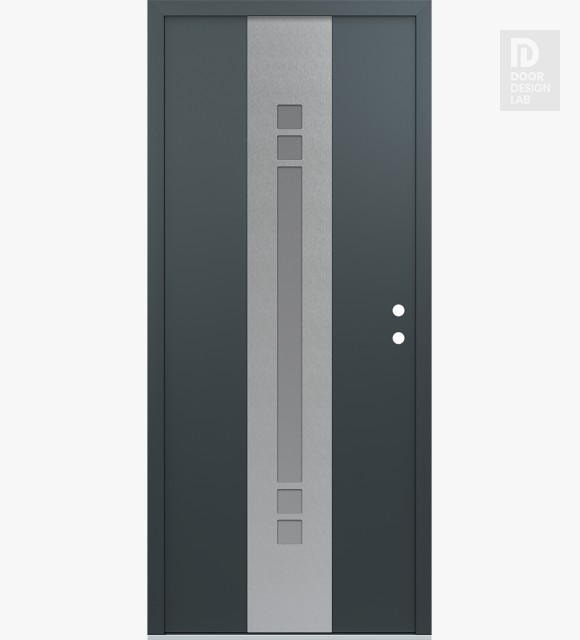 Modern Steel Front Door DIAMOND A4 36" X 80" ANTHRACITE/ANTHRACITE FROSTED GLASS PANEL STAINLESS STEEL LHI