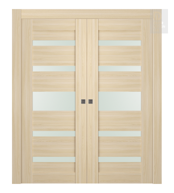 Avon 07-05 Vetro Loire Ash Modern Interior Double Pocket Doors by Belldinni
