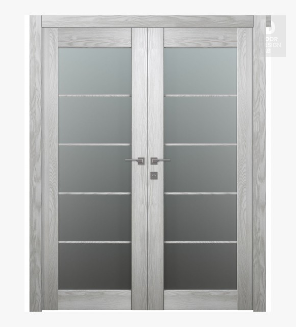 Avon 5 Lite Vetro Ribeira Ash Modern Interior Double Swing Doors by Belldinni