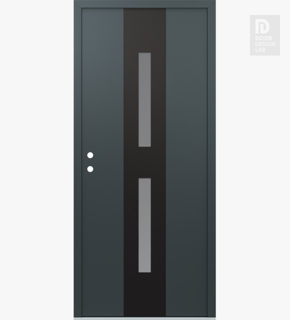 Modern Steel Front Door DIAMOND A6 36" X 80" ANTHRACITE/ANTHRACITE FROSTED GLASS PANEL BLACK RHI