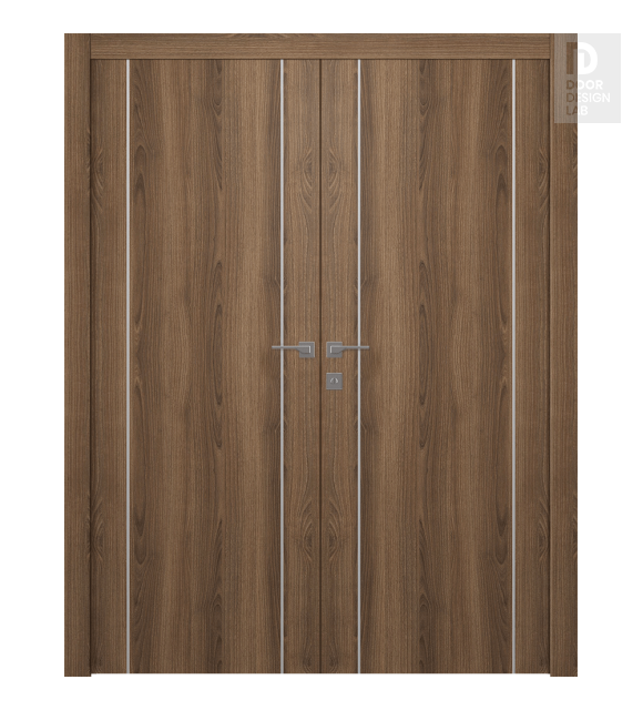 Optima 2U Pecan Nutwood Modern Interior Double Swing Doors by Belldinni